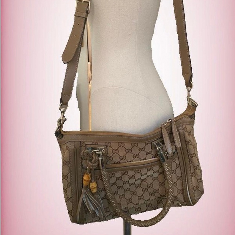 Authentic GUCCI Bamboo Tassel Bella 2Way Hand Bag GG Canvas Leather - Picture 1 of 14